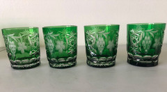 Ajka Emerald Green Marsala Cut Crystal Glassware Set 8-Piece Bohemian