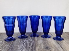 Cobalt Blue Parfait Glasses – Vintage Ice Cream Sundae Dessert Cups – Set of 5
