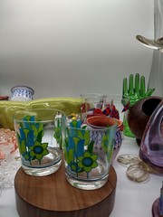 Royal Kendall Vintage Tulip Blue Green Flower Glass Tumblers MCM Set of 2