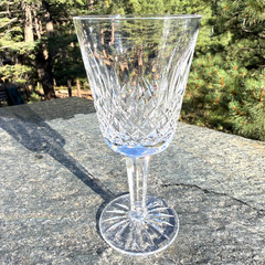 Vintage Cut Crystal Wine Goblets Pair Diamond Wedge Pattern Stemware Glasses