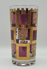 Mid-Century Heraldic Lion Highball Tumblers Castle Turrets Gold Trim Set~4 VTG b