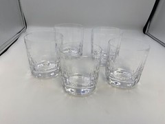 Set of 5 x PORTIEUX Crystal Double Old Fashioned Glasses Oblong shape France