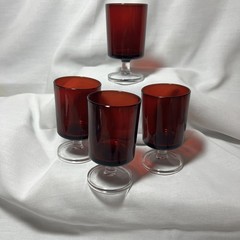 Set/4 Vintage MCM France Cavalier Ruby Red Short Stem Cordial Juice Wine Glass