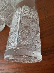 4 Vintage Hobstar Clear Elegant Cut Crystal Highball Tumblers / Water Glasses