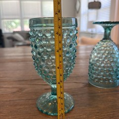 Set Of 3 Hobnail Vintage Style Teal/Green Goblets Glasses 7” Footed Heavy