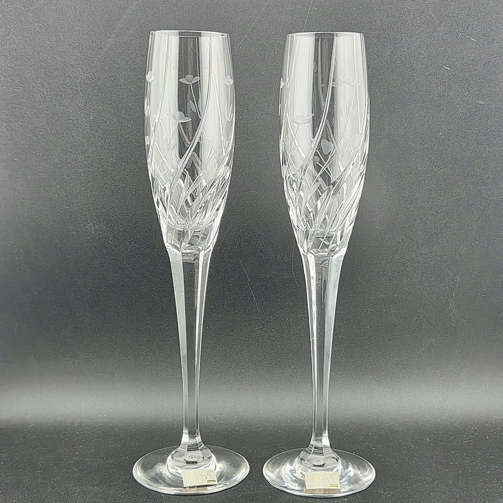 NWT Set Of 2 Mikasa Crystal English Garden Champagne Flutes 10-3/4”