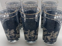 Warrior Mid Century Arabian Knight Jasper Ware Vintage Drinking Glasses Set Of 8
