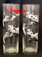 Vintage Libbey Tally Ho Fox Hound MCM Tom Collins Highball Bar Glasses Tumblers