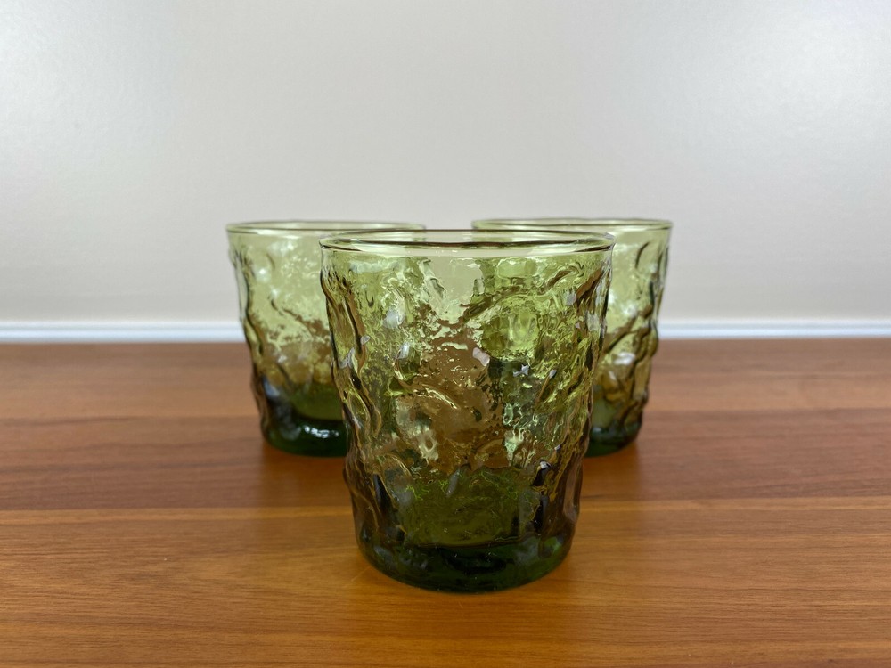 3 Anchor Hocking MILANO GREEN 7 oz Flat 3 ⅜” Tumblers: MINT