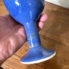 Studio Pottery Stoneware Goblet Handmade Chalice Cup Cobalt Blue Speckled Glaze