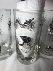 Set 4 Vintage Libbey Carriage & Antiques Tumbler water glasses cups MCM Great