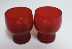 2 Ruby Red Imperial Glass Shaeffer 2.5″ Shot Glasses 1930’s Art Deco