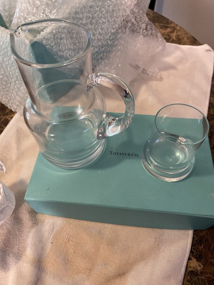 TIFFANY & CO. CRYSTAL BEDSIDE WATER CARAFE PITCHER & TUMBLER GLASS MINT WITH BOX