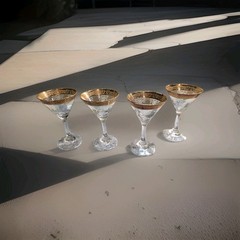 Cellini Martini Glasses Italy 1970’s Etched Crystal 24k Gold Rim Set of 4