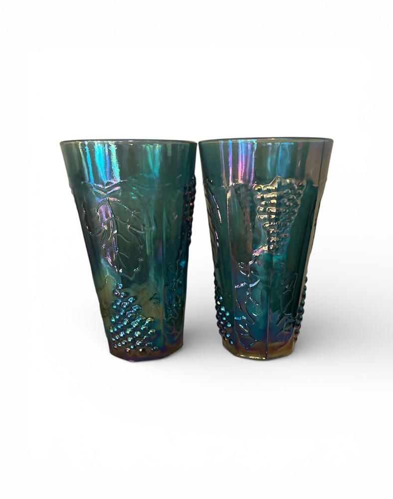 Vintage Indiana Glass Blue Harvest Grape Carnival Glass Tumblers – Set of 2