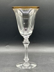 Tiffin Franciscan Saturn Pattern Water Goblet With Gold Bands & Fluted Stem 8 1/