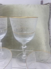 4 Fostoria Renaissance 7″ Water Goblets with Gold Trim