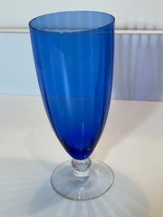 Set of 4 FRY 10 Blue Iced Tea 12oz Glasses Cobalt Bowl w/ Twist Stem & Base