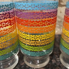 VTG Anchor Hocking ??Rainbow Stripe Juice Glasses Set of 3–7 Ounce Glasses