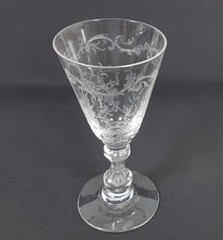 3 Glasses/ Foot Beaker Etched Decor Pierced Air Bubble About 1880 AL260