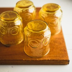 FOUR Anchor Hocking Heritage Hill Honey Gold Juice Rocks Glass Tumbler VERY GOOD