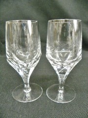 11 Crystal Stemware 5 1/2″ Clear Panel Base Wine/Water Glasses Unknown Mark