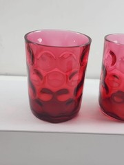 Fenton Coin Dot Optic Cranberry Glass 3.75″ Tumbler Set of two