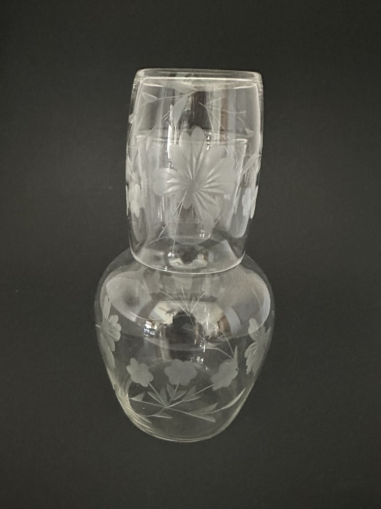 Tumble Up Etched Glass Bedside Water Carafe With Tumbler Floral