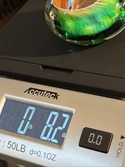 Vtg Hand Blown Art Glass Swirl Paperweight Emerald Green Amber Brown Cavern Orb
