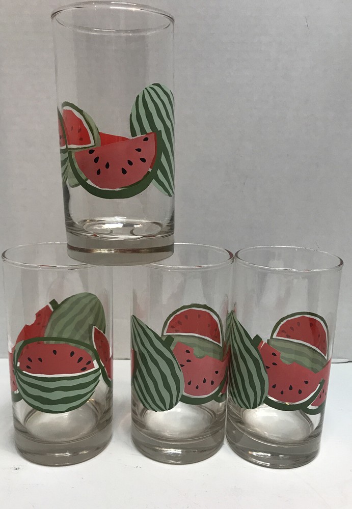 MCM Watermelon Tumbler Highball Beverage Glasses, 5 1/2 in Tall Set of 4