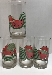 MCM Watermelon Tumbler Highball Beverage Glasses, 5 1/2 in Tall Set of 4