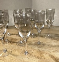 Lot (10) ORREFORS SWEDEN Cordial Blanche Ribbed Optic Crystal Mid Century Modern