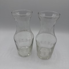 Vintage Libbey Etched Glass Wine Water Carafe Dot Dash 6.5″ Set/2 Retro MCM