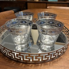 Set Of 4 Culver Sorrento Highball glasses , Silver Filigree W/ Turquoise