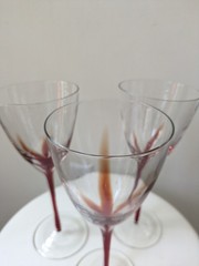 Set of Three Orange/Red Flame Glass Wine Glasses Hand Blown Art Glass