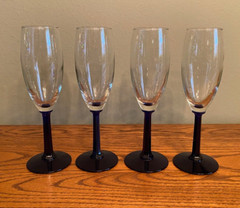 Clear w/ Cobalt Blue Stem Champagne Glasses – Set of 4