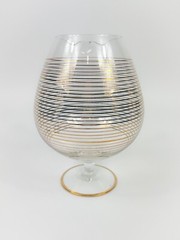 VTG Footed Pitcher & (6) 4oz Glasses Barware Art Deco Gold Striped Set MCM 60oz.