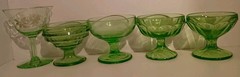 Vintage Misc 5 Green Depression Uranium Glass Stem Ware Glasses *Minor Fleabites