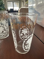 Federal Glass Highball Tumblers Set of 6 Gold Floral Garland White Enamel MCM