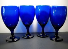 Vtg Libbey Premiere Cobalt Blue Water Wine Tea Goblets Stemware 7″ Tall Set of 4