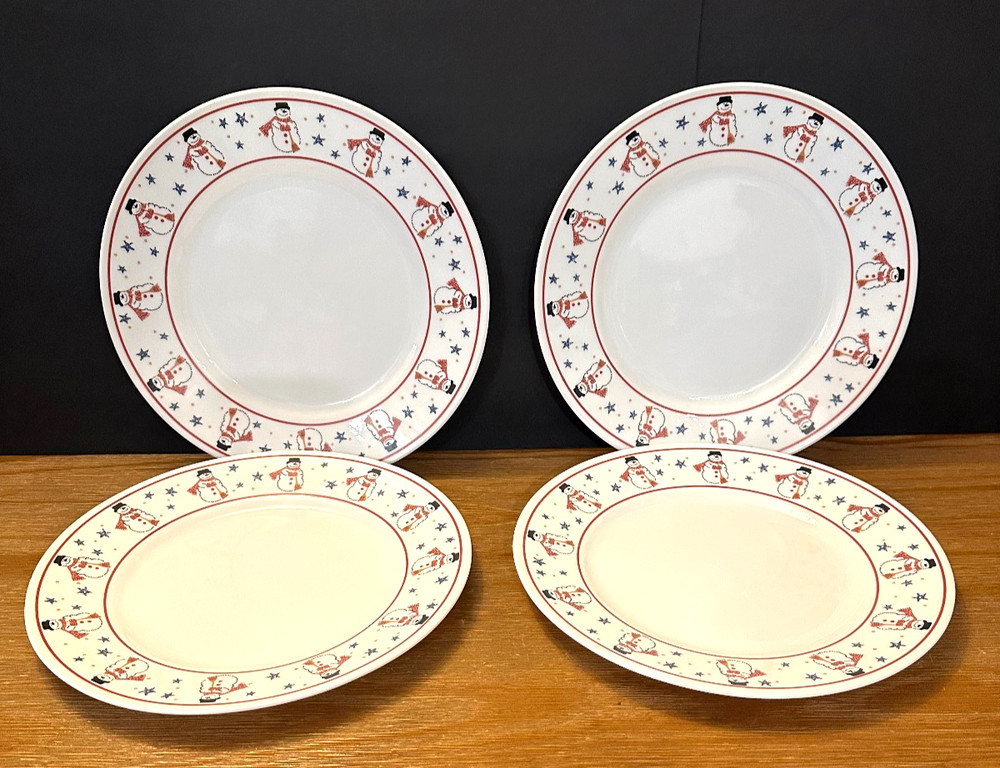 4 Corning Corelle FROSTY MORN Snowman Dinner Plates 10-3/4″ Holiday USA (16 ava