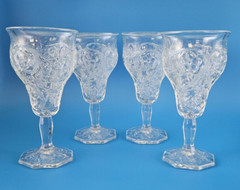 4 McKee ROCK CRYSTAL Large Footed Water Goblet Glass 6.75″ 8oz (1915-1944)