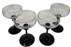 4 Fostoria 3.5″ Signed Onyx Cordial Black Stem Hand Blown Barware Glasses