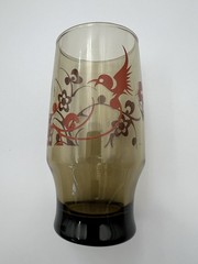 Vintage Mid Century Asian-Inspired Smoky Glasses With Red Birds