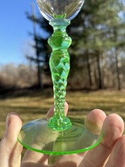 Tiffin Franciscan Goblet 15022 Uranium Green Twist Diamond Optic U.S. GLASS
