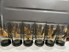 6 Zodiac Signs Gold Tumbler Highball Glasses 5.5″ Vintage Anchor Hocking ? MSM