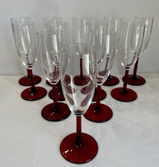 12 VTG Luminarc France Red Stem Champagne Flutes Set Classic Accent MCM