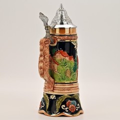 DBGM Original Vintage Signed German Ceramic Painted Glazed Pewter Lid Beer Stein