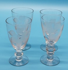 Vtg Duncan & Miller Magnolia Sandblasted Etched Juice Glasses Stemware 4-5/8″