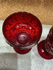 Vintage IVIMA Portugal Scroll Ruby Red Goblets 4 Part Mold Baroque Pair Set 2